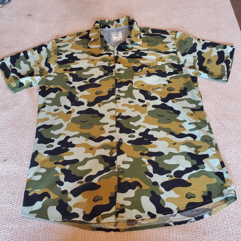 Reverse Threads Frenzy Bubble Camo Sage Green Button Down Shirt XL W2055T Mens